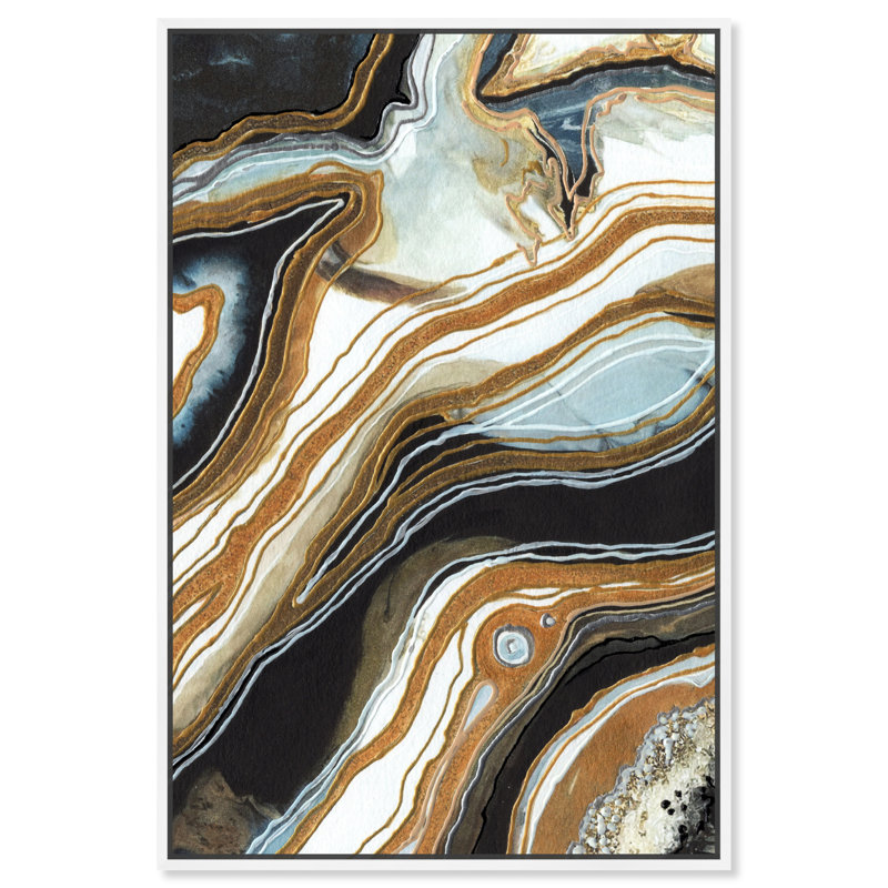 Black and Gold I, White Framed, 45" H x 30" W