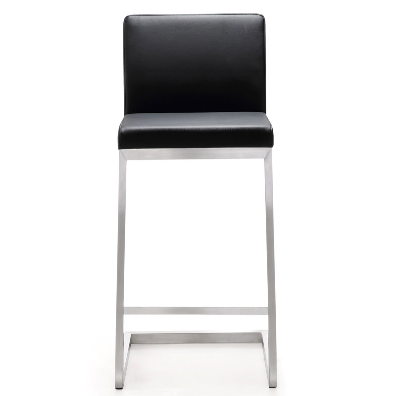 Upholstered Counter Stool with Metal Frame, Black/Silver