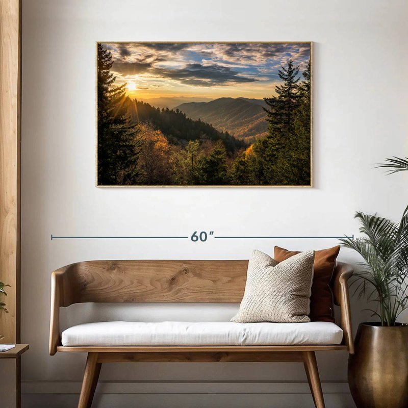 Lever de soleil dans les Smoky Mountains, Cadre flottant en bois naturel, 43 po x 29 po