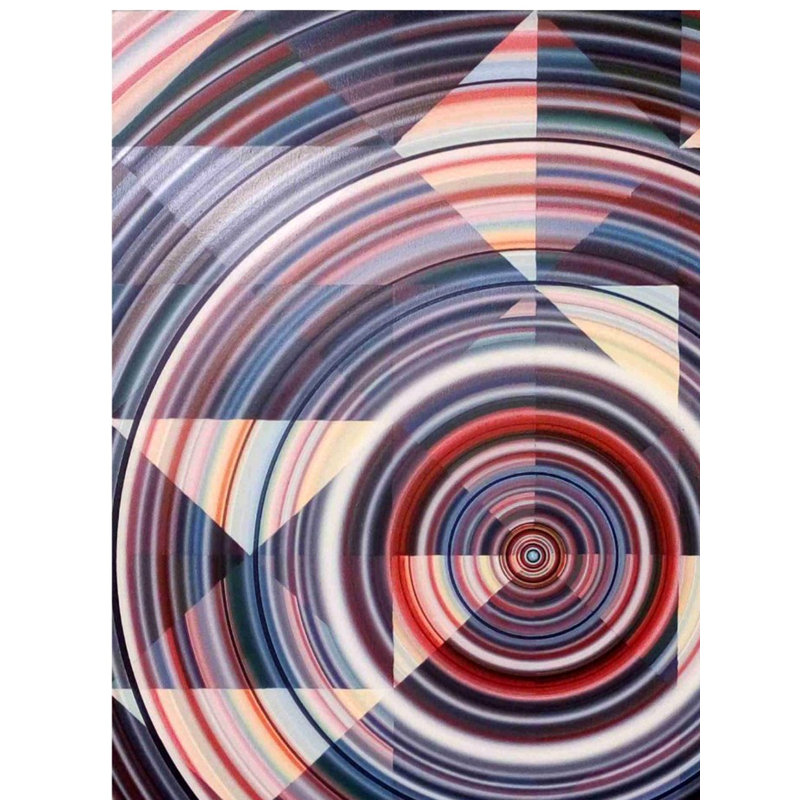 "Divided Acrylique" par Ghanshyam Gupta, art abstrait sur toile 46 "x 36" avec cercles concentriques et décorations géométriques pour un décor moderne