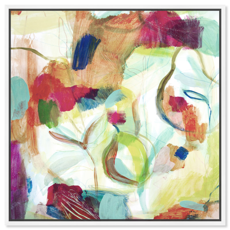 Abstrait blanc / mauve / vert Amazonie I - peinture, H 16 po x l 16 po, Toile encadrée, Blanc