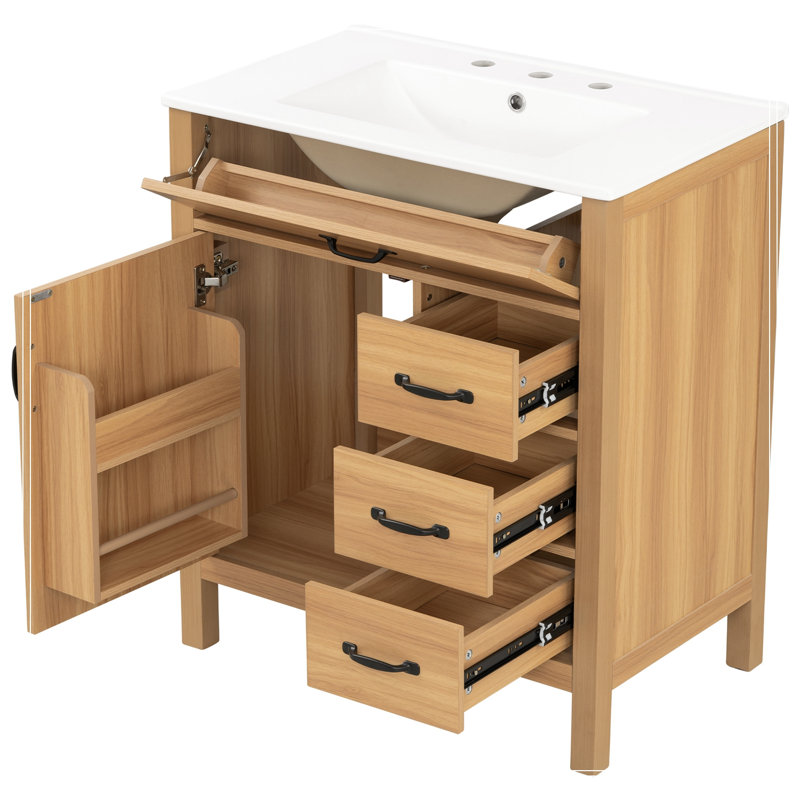 Meuble-lavabo avec lavabo, 1 porte, 1 tiroir rabattable et 3 tiroirs