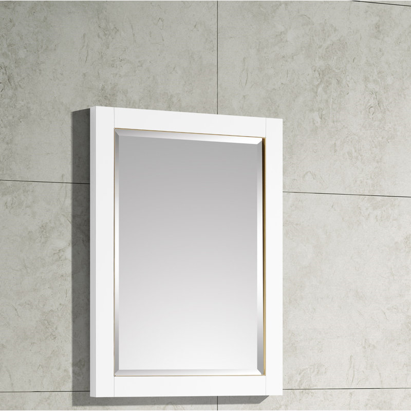 Mason Rectangle Solid Wood Beveled Mirror, White/Gold, 32" H x 24" W