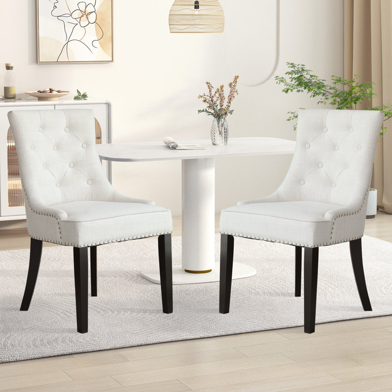 Chaise capitonnée beige rembourrée , Lin beige