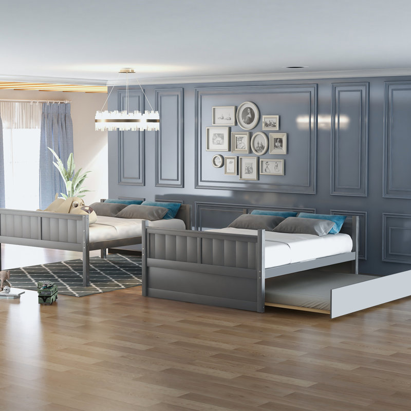 Lit superposé double au-dessus d'un lit gigogne simple - Gris - Safe Choice, Gris