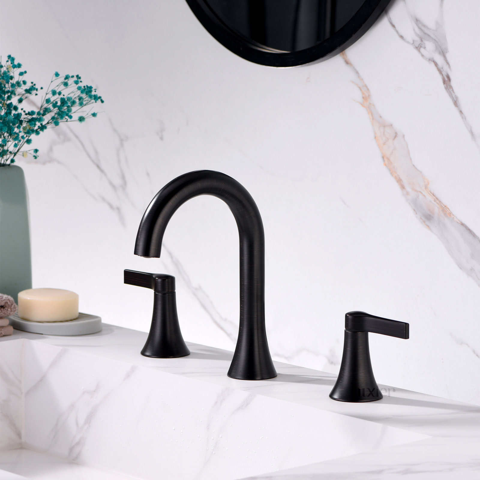 Widespread Bathroom Faucet with Drain Assembly, Oil Rubbed Bronze