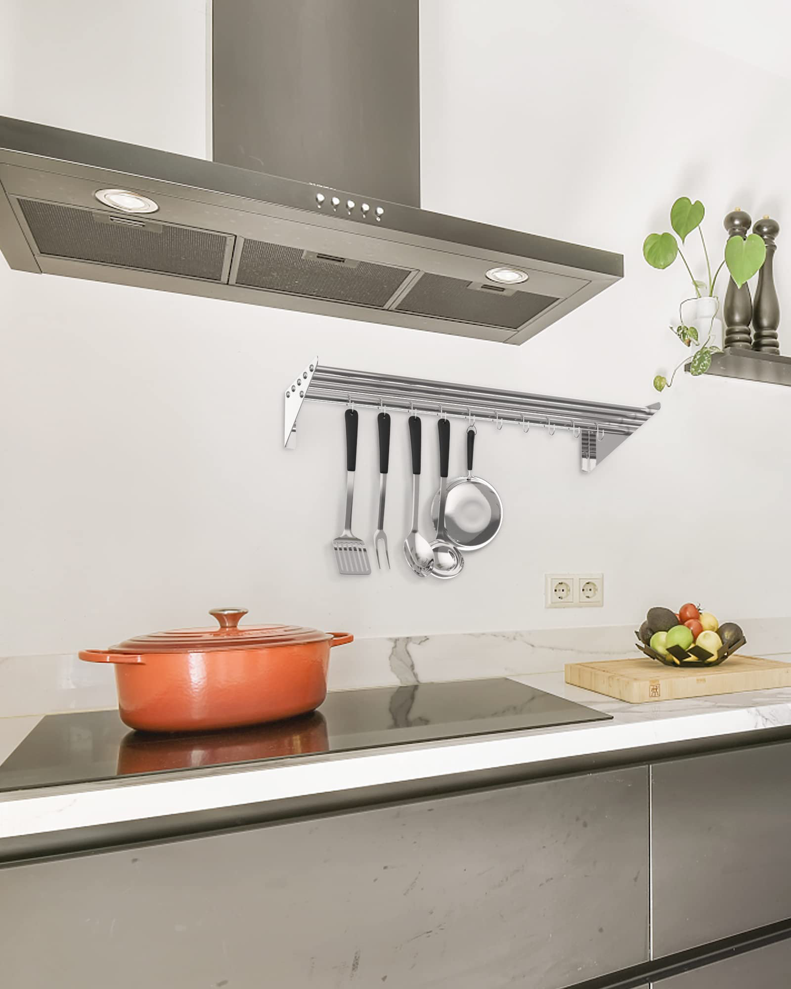 Prep & Savour Metal Wall Mounted Pot Rack