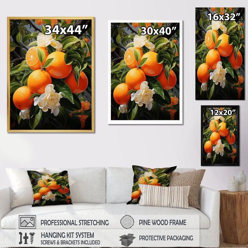 «Dareon Tangerine Tango Bouquet I», reproduction sur toile, H 20 po x l 12 po x P 1 po, Cadre photo noir