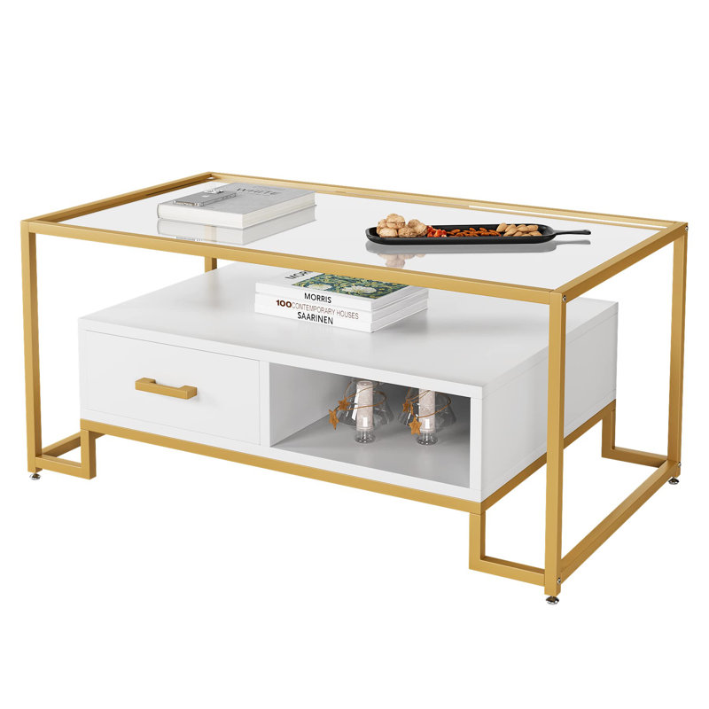 Table basse Balgobin, Blanc, Doré