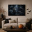 Tableau mural sur toile représentant un homme en manteau illuminé de bleu avec des mains fantomatiques, idéal pour l'Halloween-1732293455