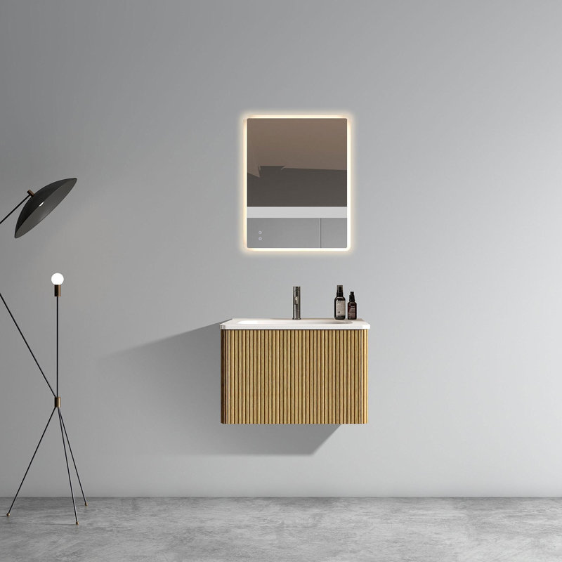 Ensemble de meuble-lavabo en chêne naturel rayé 24 po avec lavabo en céramique blanc Etna24w-306 Etna, pré-assemblé, Chêne