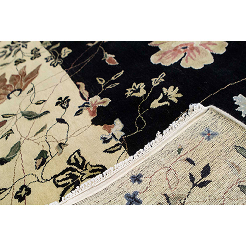 Hand-Knotted High-Quality Black and Beige Area Rug