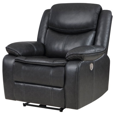Niculai Faux Leather Power Recliner with USB Charging, Dark Grey