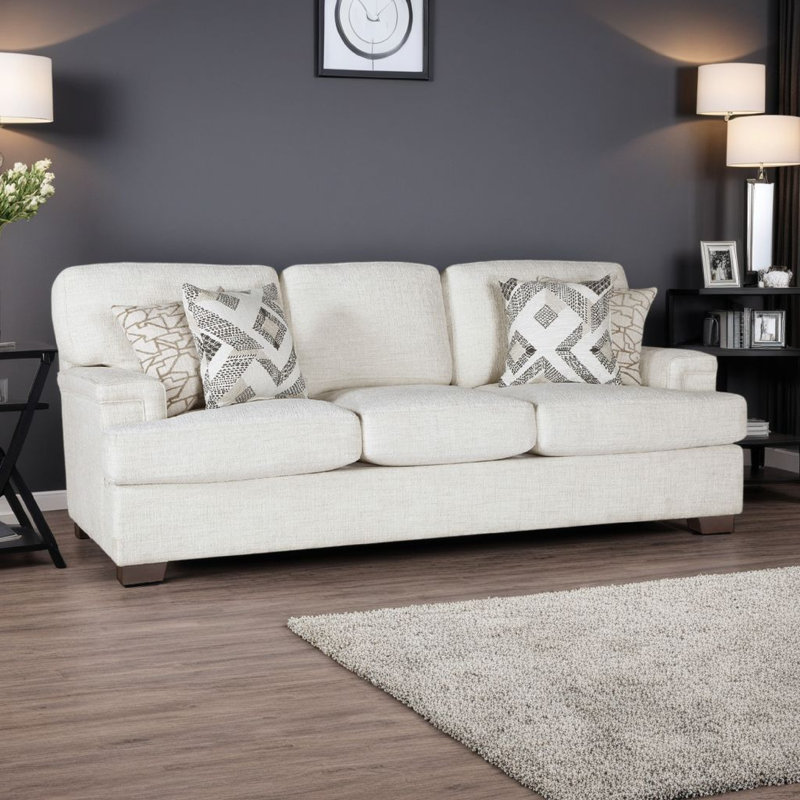 Canapé Osy avec 4 coussins décoratifs, 91 pouces, chenille ivoire doux