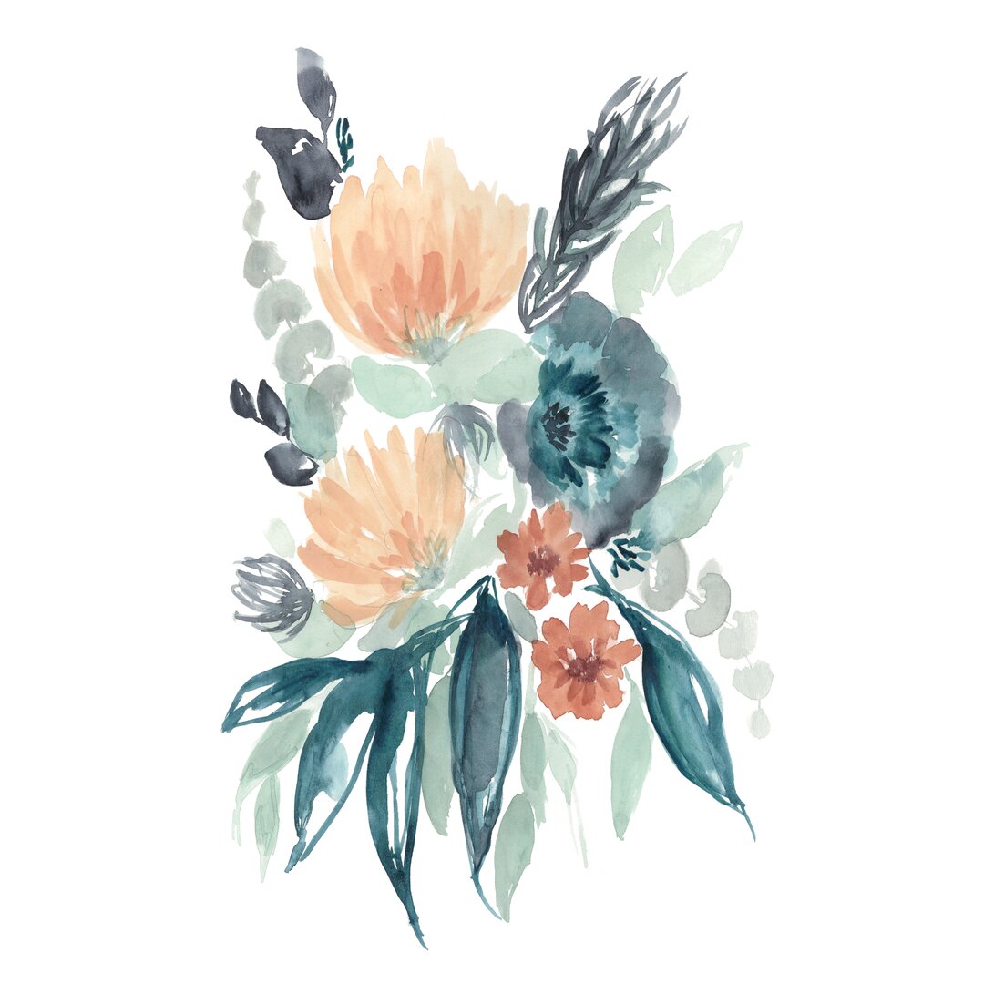 Leinwandbild Teal and Peach Bouquet I von Jennifer Goldberger