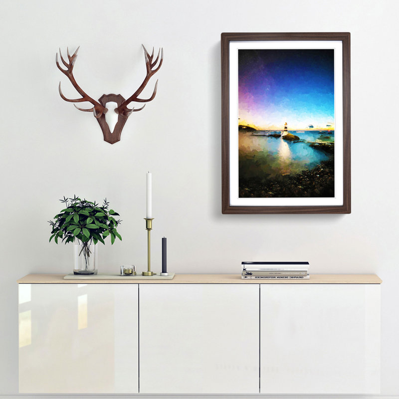 Penmon Lighthouse in Anglesey Wales in Abstract - Picture Frame Graphic Art Print, Walnut Framed, 65cm H x 48cm W x 2cm D