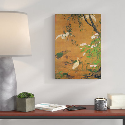Egrets and Hibiscus Japanese Oriental by - Wrapped Canvas - Framed Print