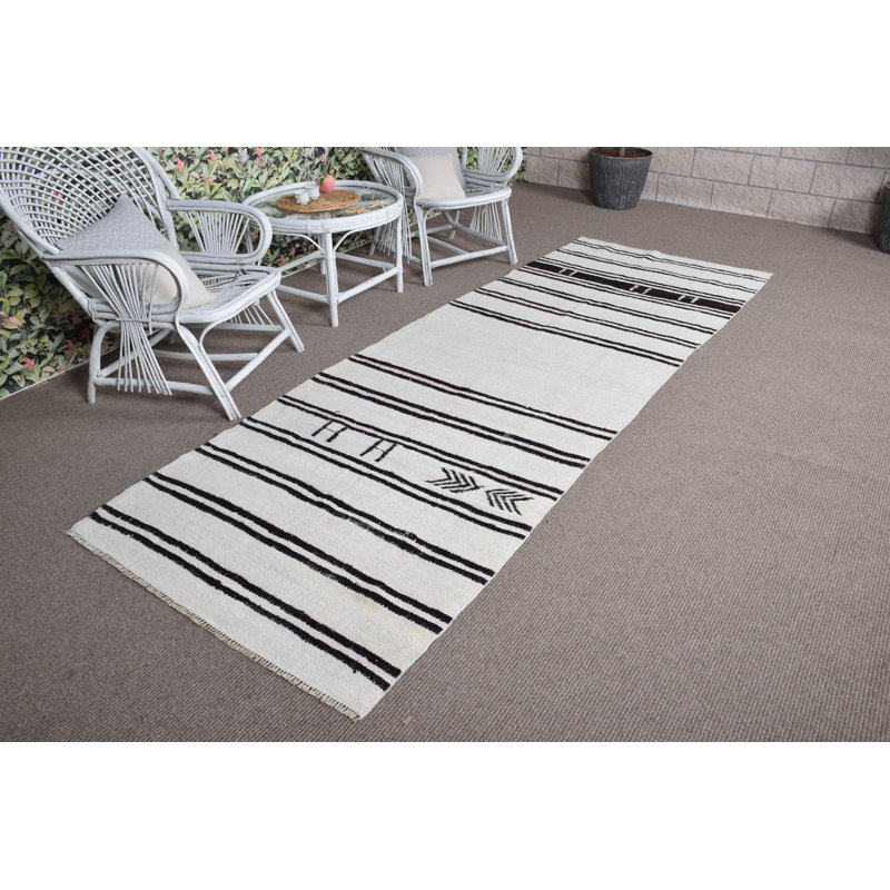 Tapis de couloir rétro vintage en chanvre à rayures idéal pour la chambre à coucher ou la cuisine