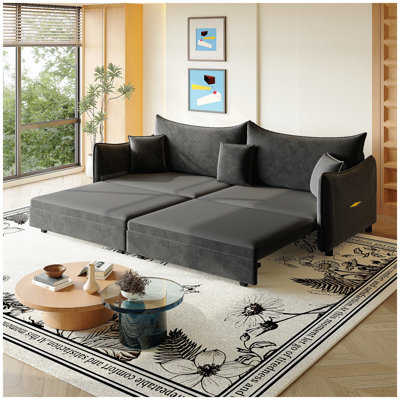 Canapé-lit gigogne de 81,9 po, canapé-lit convertible 3 en 1 avec 3 coussins décoratifs dorés, canapé moderne en velours à 3 places pour petit espace, salon, appartement, noir