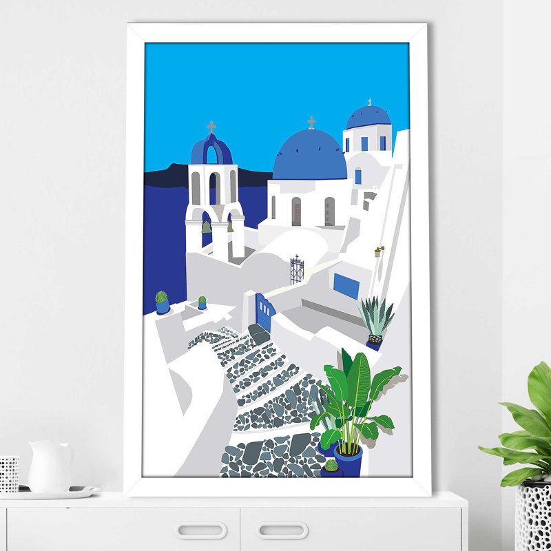 Santorini Architecture par Jen Bucheli - impression, Cadre blanc, H 49,5 po x l 33,5 po x P 1 po