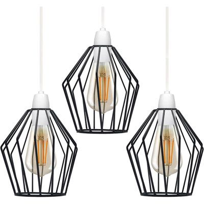 Black Metal Cage Lampshade, Vintage Pendant Light Cord Kit Hanging Lighting Fixture