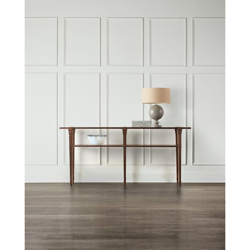 Transitional Acacia and Metal Console Table with Storage Shelf