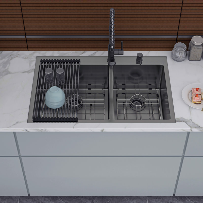 Drop-in Double Bowl Stainless Steel Kitchen Sink, 16-Gauge