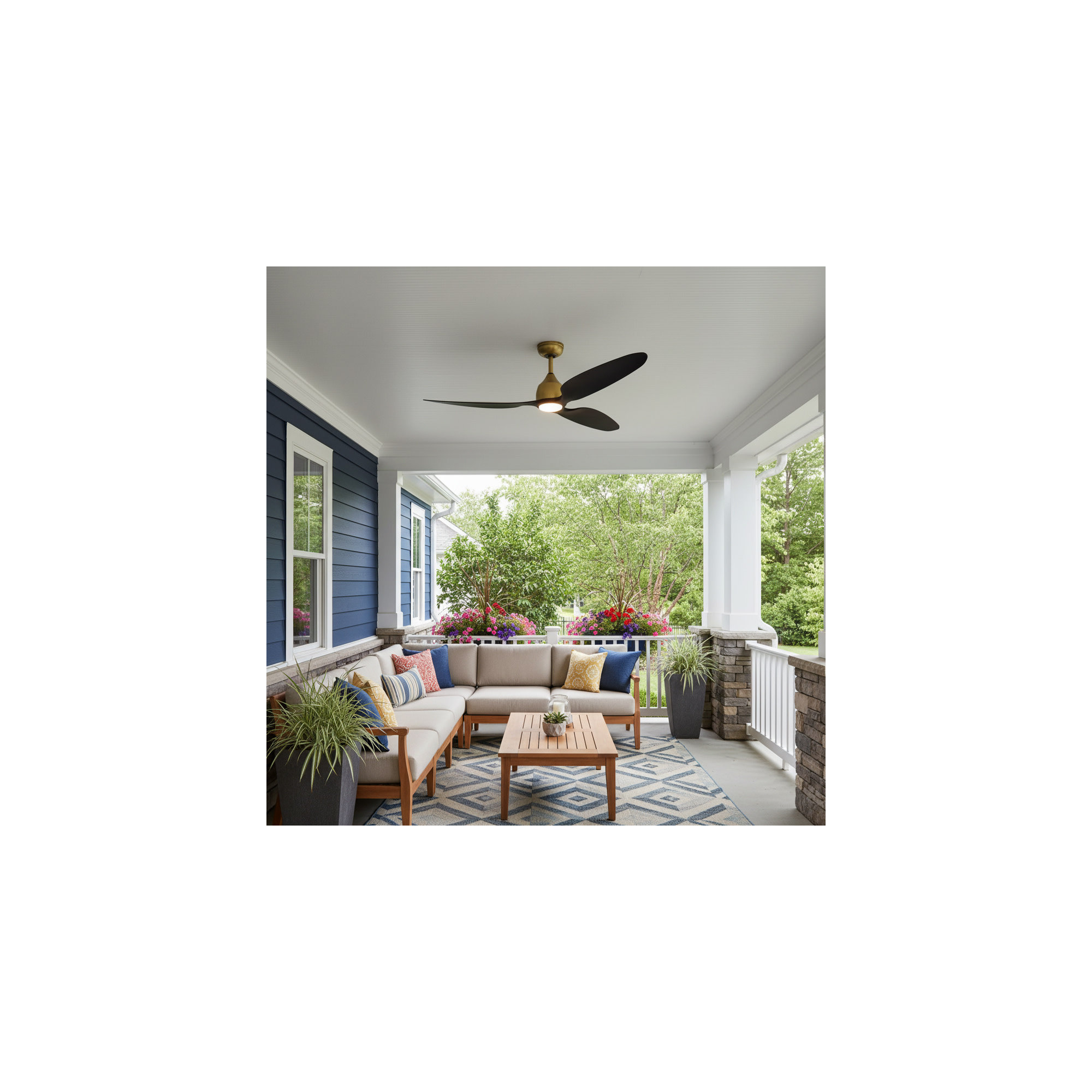 52'' 3 Blade Ceiling Fan with LED Light Kit, Matte Black/Gold