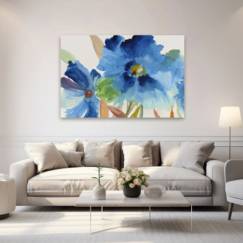 Plantes, fleurs, abstrait, art floral indigo, H 40 po x l 60 po