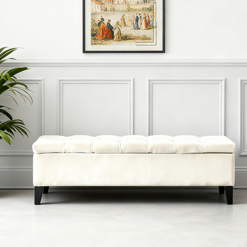 Rectangular Storage Stool, Beige