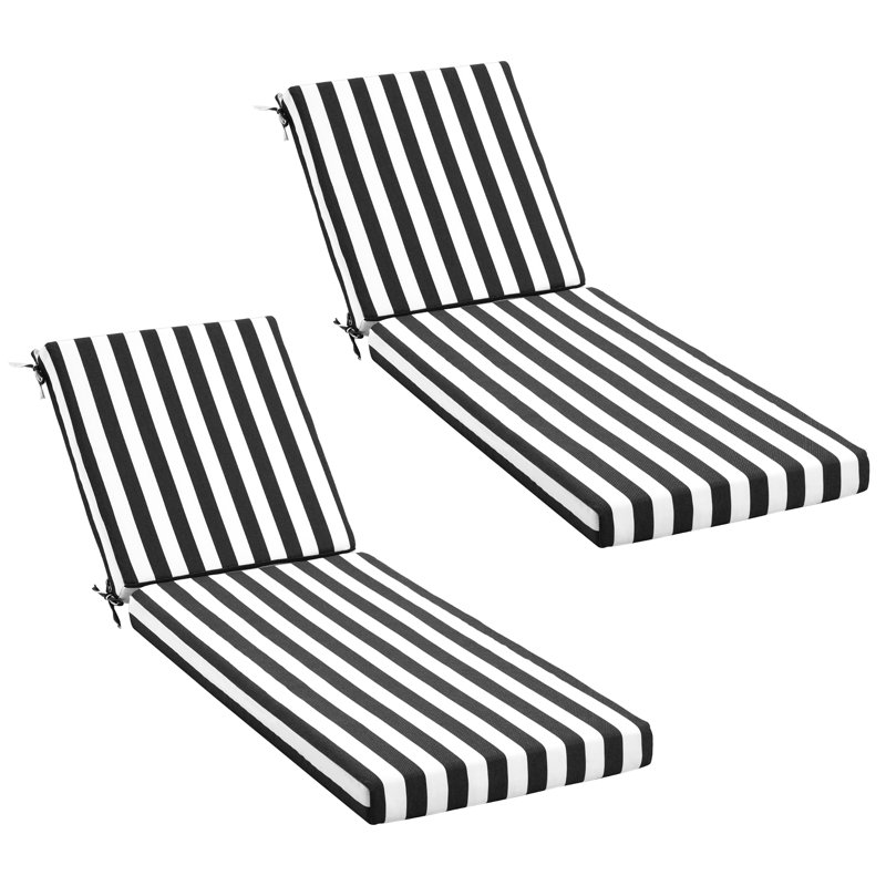 Outdoor Chaise Lounge Chair Cushion, Black/White Cabana Stripe Linen, 2