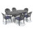 7-Piece Patio Dining Set, 81.89"L Oval Table with Umbrella Hole & 6 Stackable Chairs, Blue Cushions-94396467