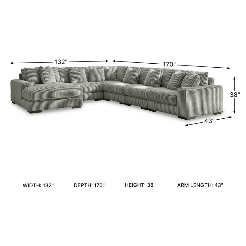Lindyn 6-Piece Sectional With Chaise, Fog Polyester