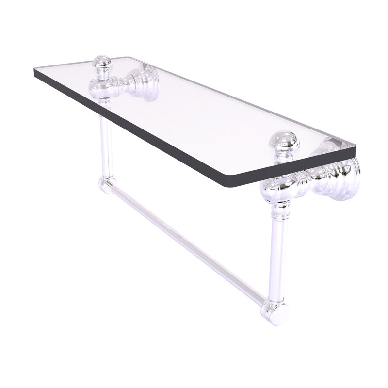 Freyja Glass Accent Shelf with Towel Bar, Polished Chrome, 5.54" H x 16" W x 7" D