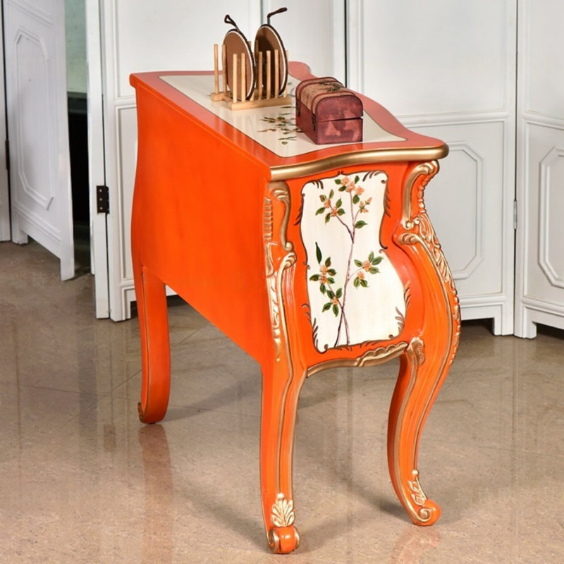 Commode d'entrée vintage à deux tiroirs peinte à la main