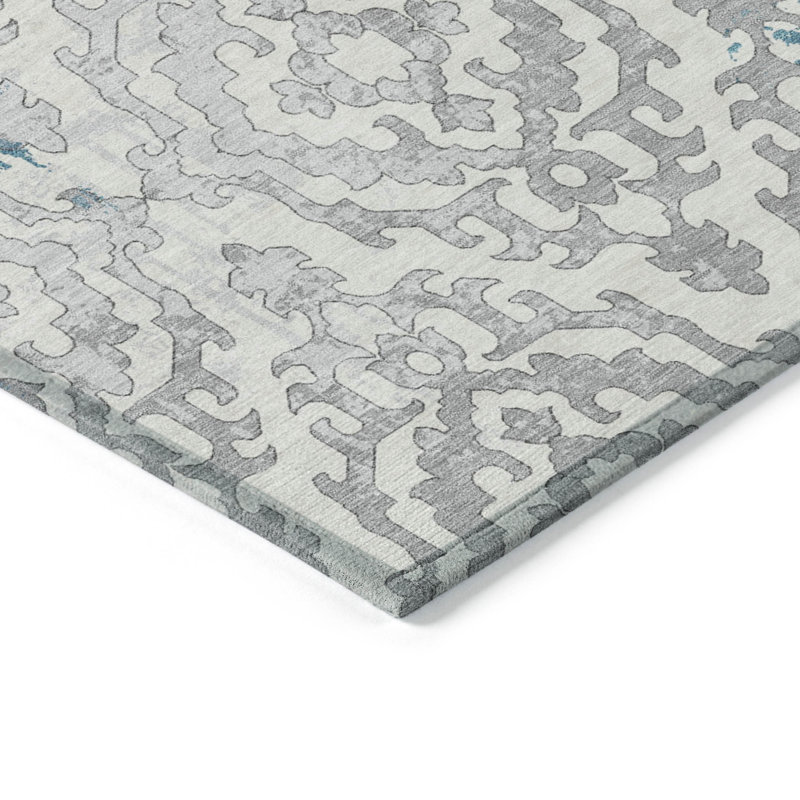 Tapis gris / bleu sarcelle tissé à la machine Lamanna, Rectangle 1 pi 8 po x 2 pi 6 po