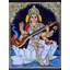Déesse Saraswati | Couleurs traditionnelles avec or 24 carats | Structure en bois de teck | Or et bois | Fait à la main
