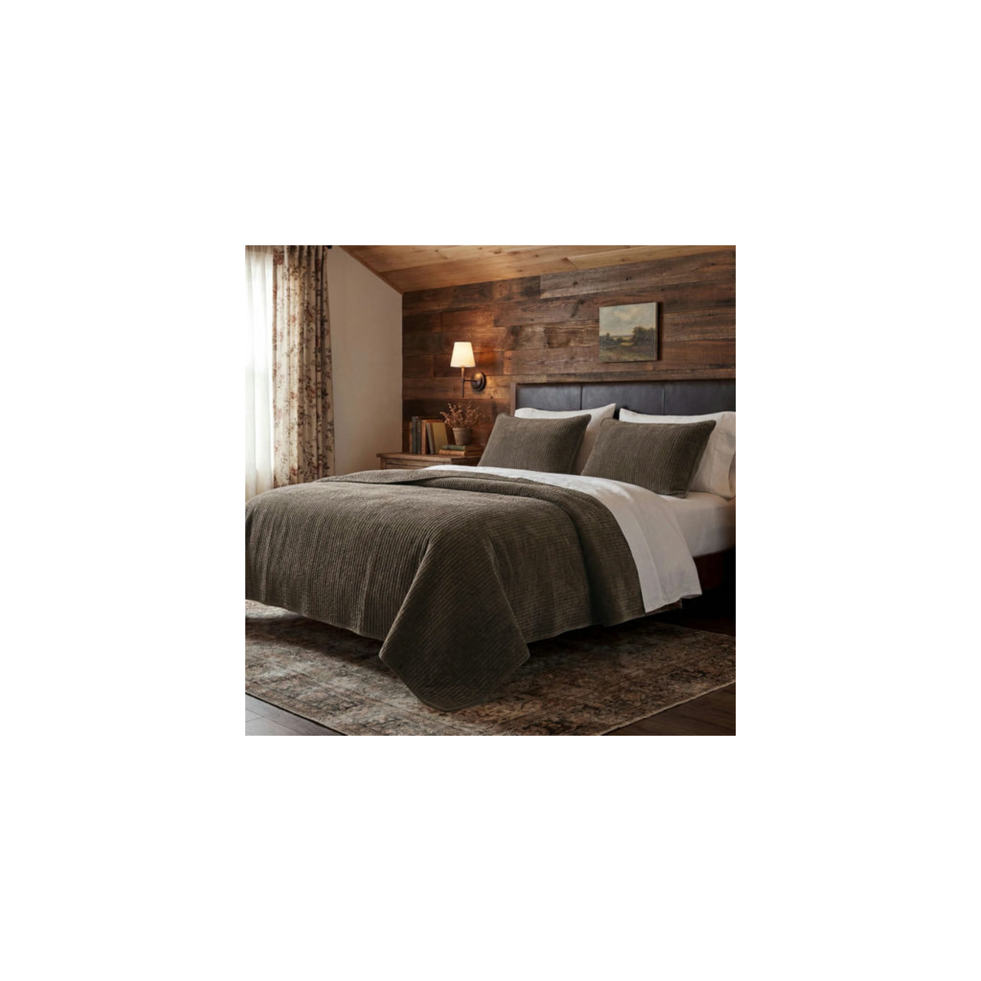 Stonewashed Cotton Velvet Modern Rustic Quilt Set, Cocoa, Full/Queen Quilt + 2 Standard Shams
