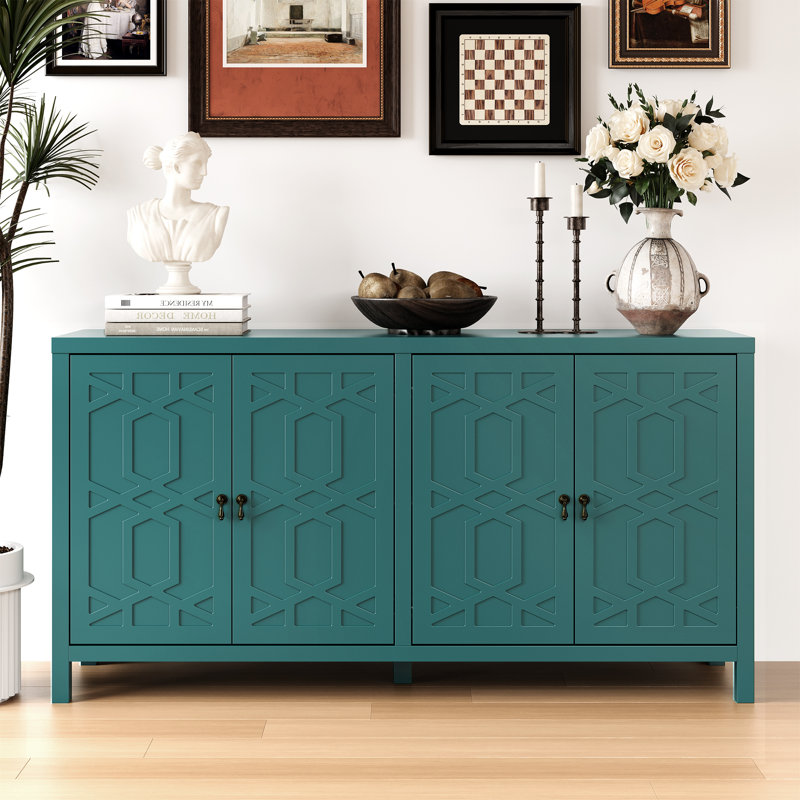Sideboard Cabinet With Adjustable Shelves And 4 Doors, Green
