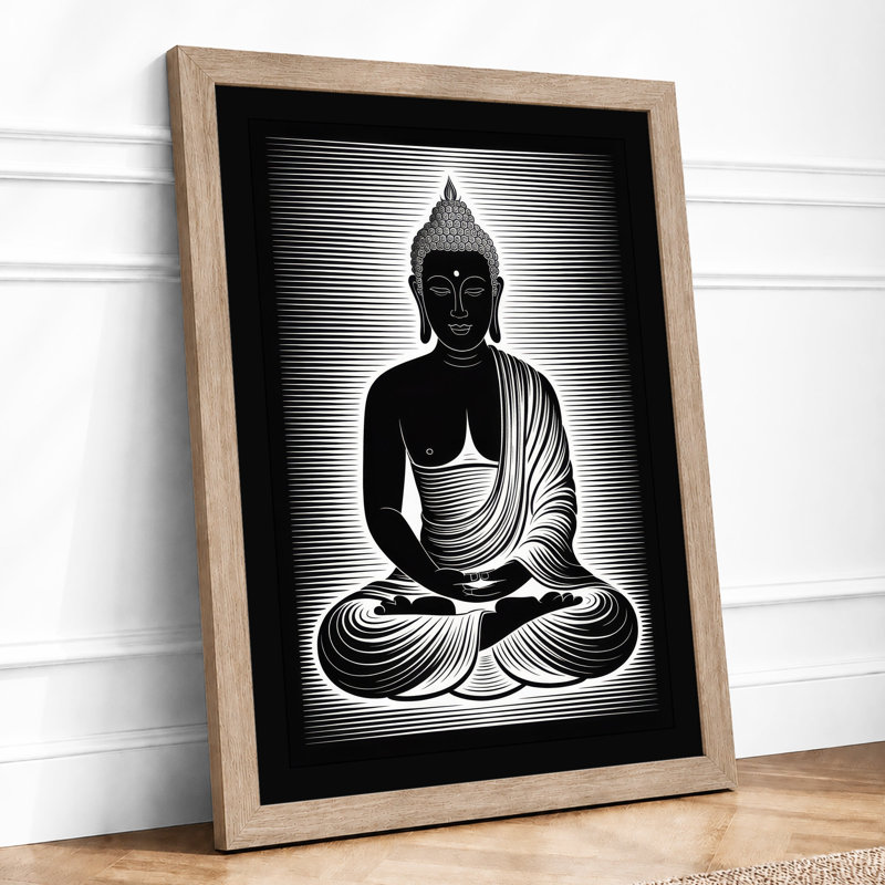Meditative Buddha Japandi - Framed Print, A2 - 59.4 x 42.0 cm, Oak
