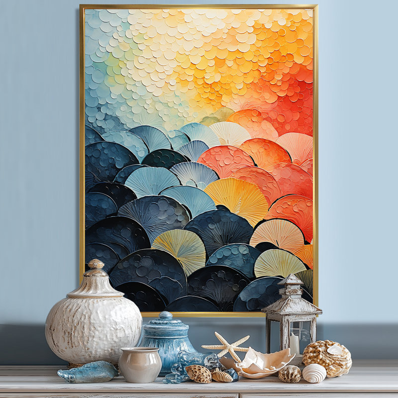 Cubist Geometric Coastline - Décoration murale, H 32 po x l 24 po, Cadre photo argenté