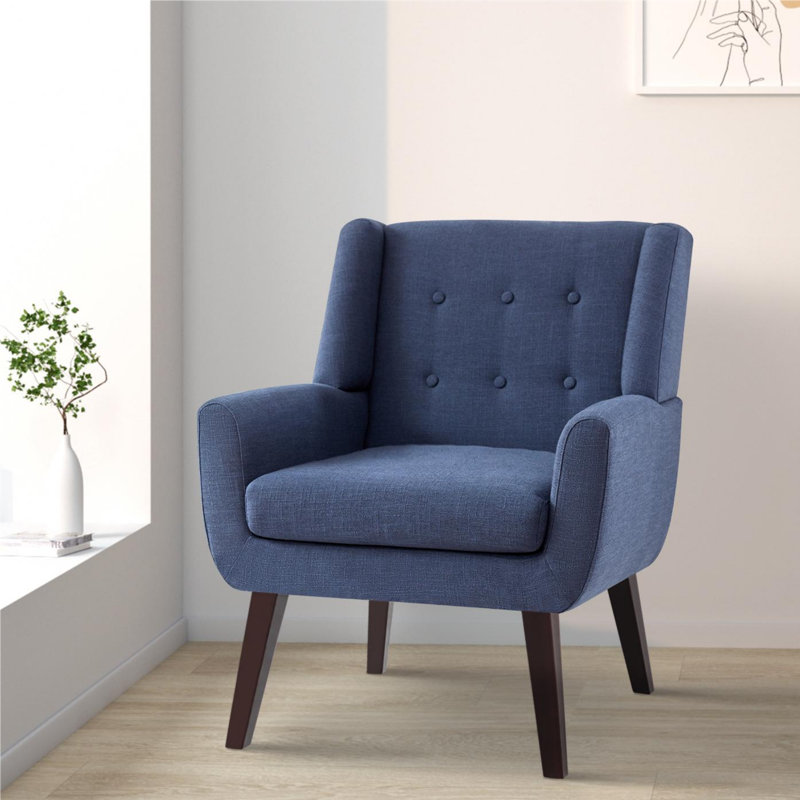 Avae Upholstered Wingback Chair, Dark Blue