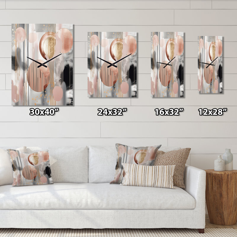 Rayures et lignes roses - art moderne II - très grandes horloges murales, H 28 po x l 12 po x P 1 po