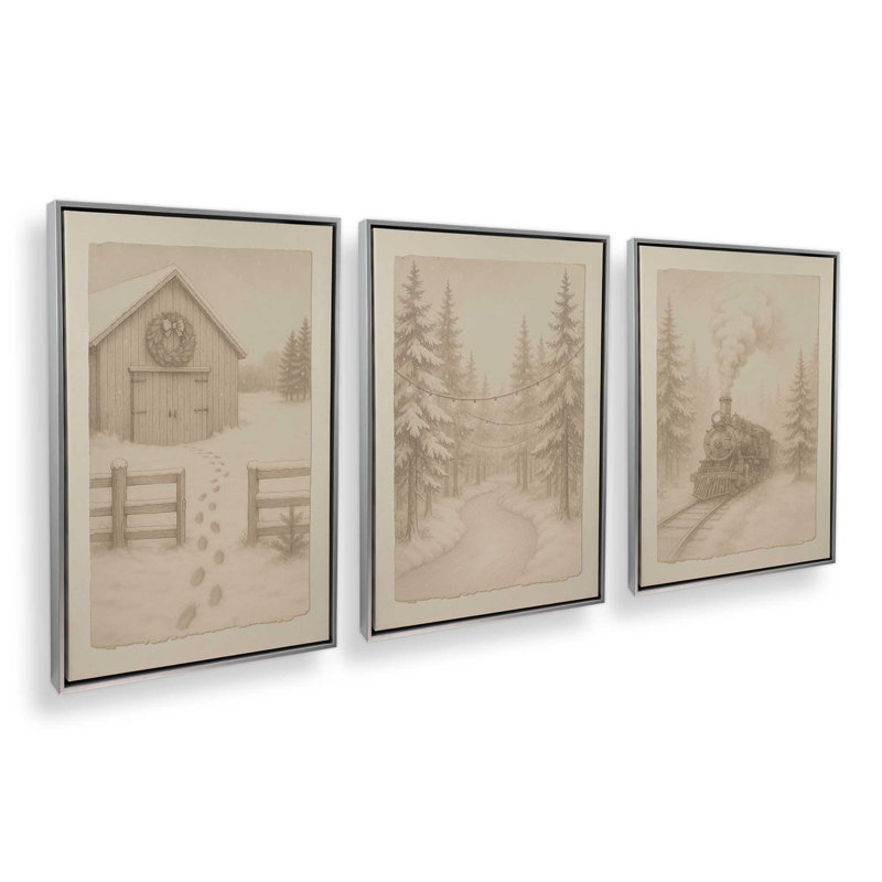 Ensemble de 3 impressions sur toile Pathway to Christmas, H 19 po x l 39 po, Impression encadrée sans passe-partout