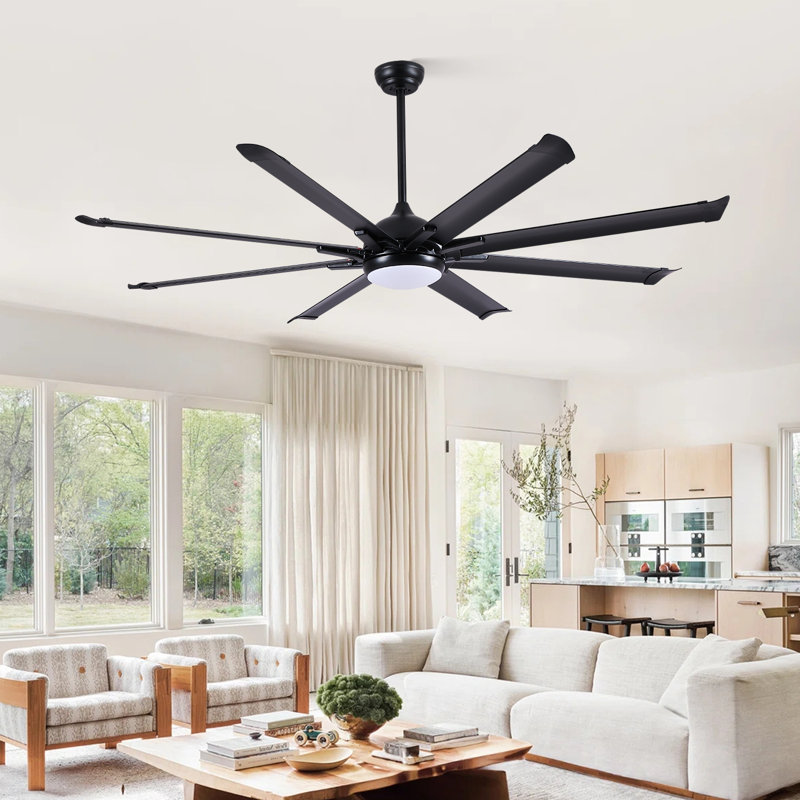 72"/84"/100" Outdoor/Indoor 8 Aluminum Blades Ceiling Fan With Light and Remote, Black, 72" Wide