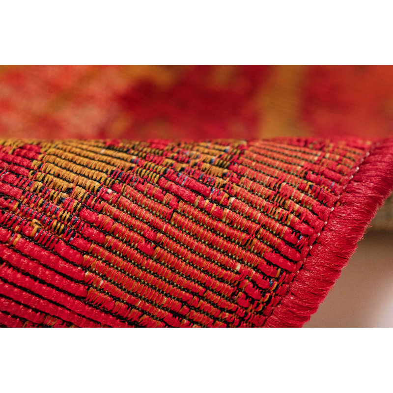 Sal Red/Black/Gold Area Rug, Runner 1'11" x 7'6"
