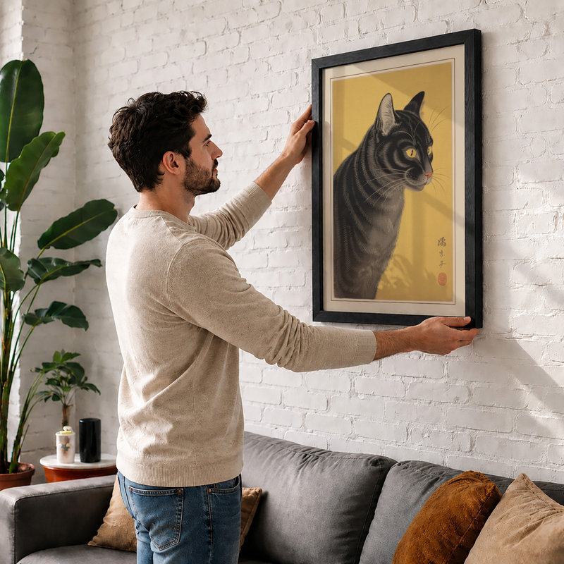 Tabby Portrait Japandi - Framed Print, Unframed, A1 - 84.1 x 59.4 cm