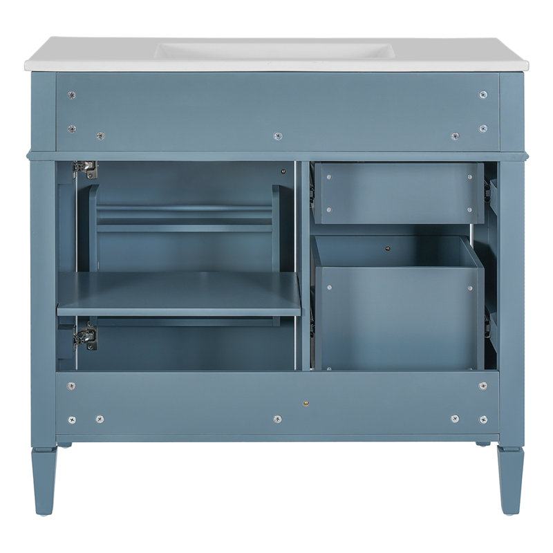Meuble-lavabo de 36 po avec lavabo supérieur, armoire de rangement moderne avec 2 tiroirs et un tiroir basculant, Bleu indigo