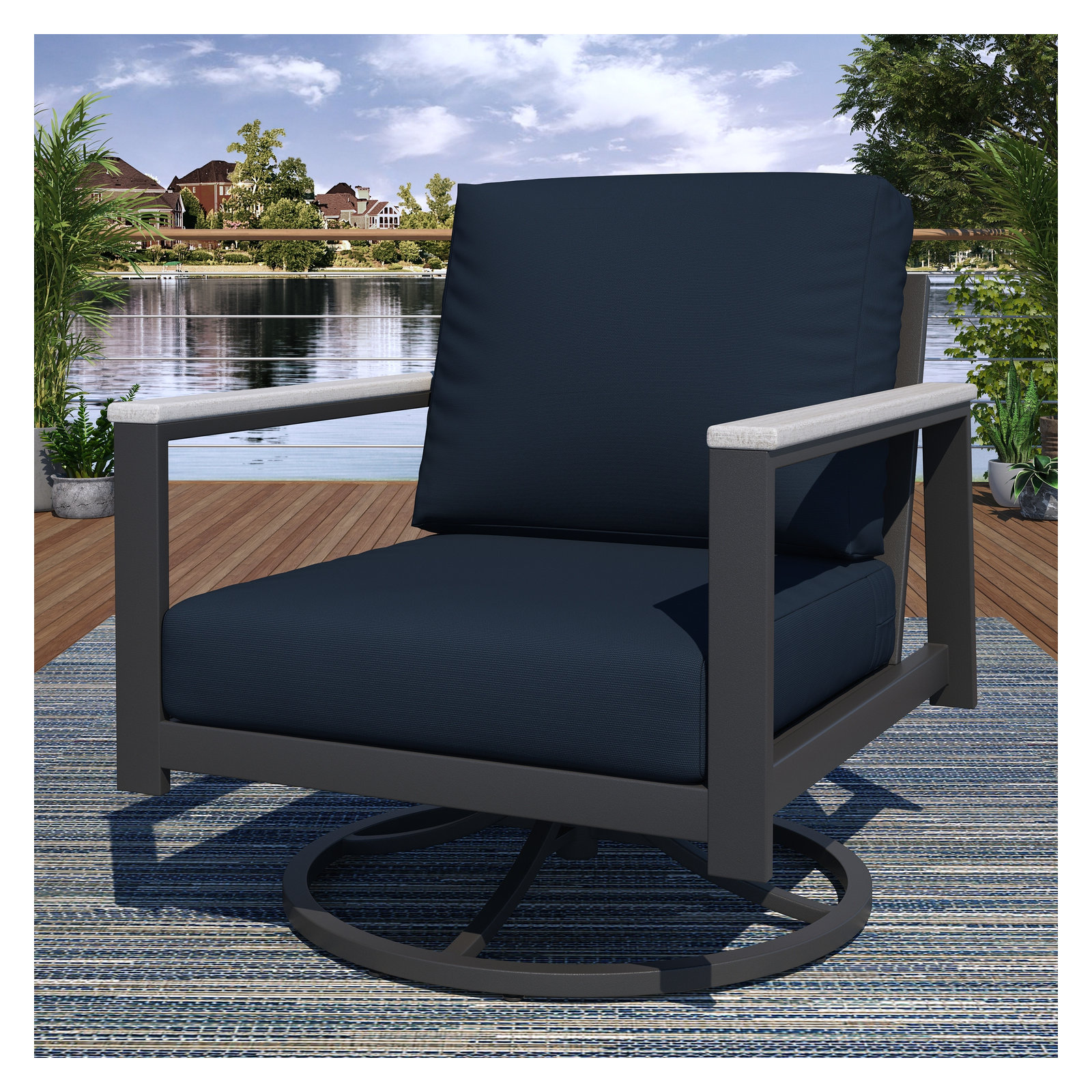 Townsend 7 - Person Patio Conversation Set with Sunbrella® Cushions, Canvas Navy Sunbrella® Canvas