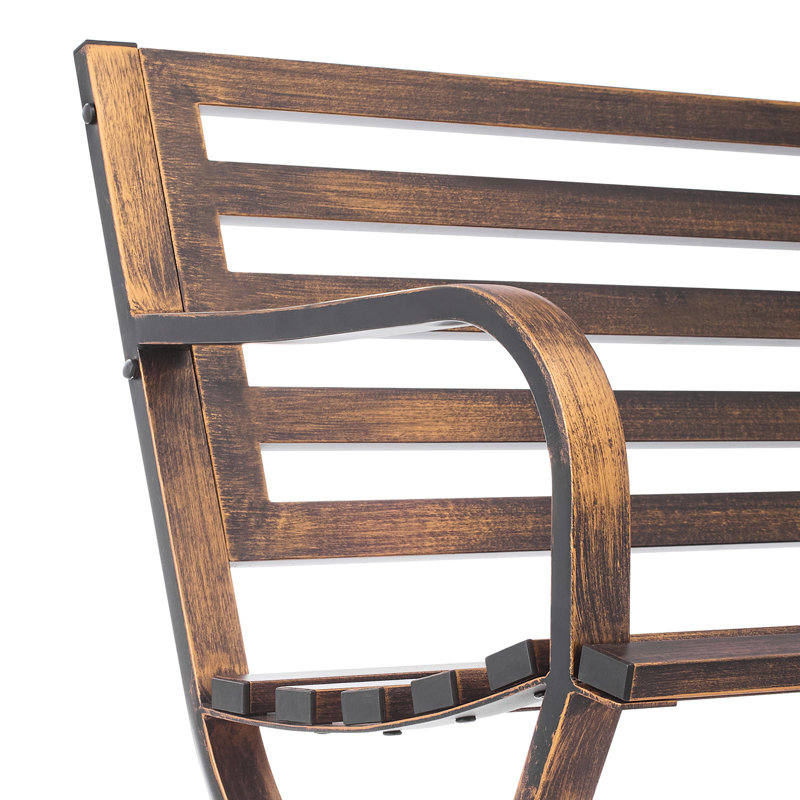 Banc d'extérieur de 127 cm (50 po) avec structure métallique à lattes, assise confortable et incurvée pour porche et terrasse, montage rapide.